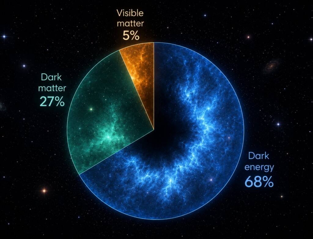 Most of the universe is invisible 68% dark energy, 27% dark matter, and 5% ordinary matter.